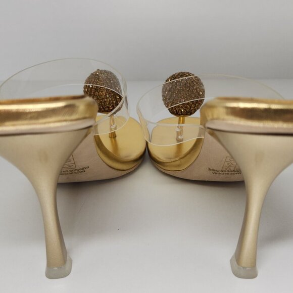 Jeffrey Campell Polished Sandal Heel Metallic Gold Rhinestone Size 7 - Picture 12 of 14